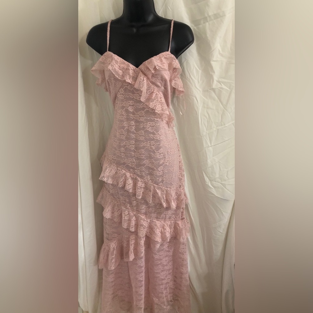 Jessica Simpson rose pink diagonal ruffled lace spaghetti‎ strap dress size XL